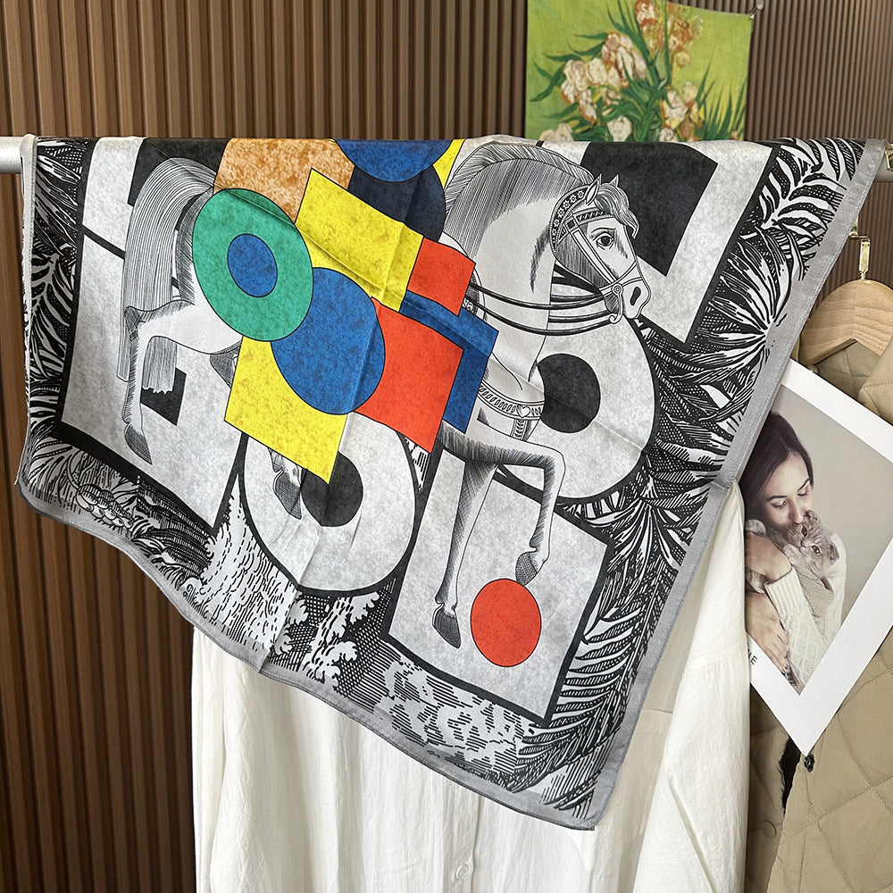 MH114 Silk Scarf Women Spring - Striped Mulberry Square UV Protection 2