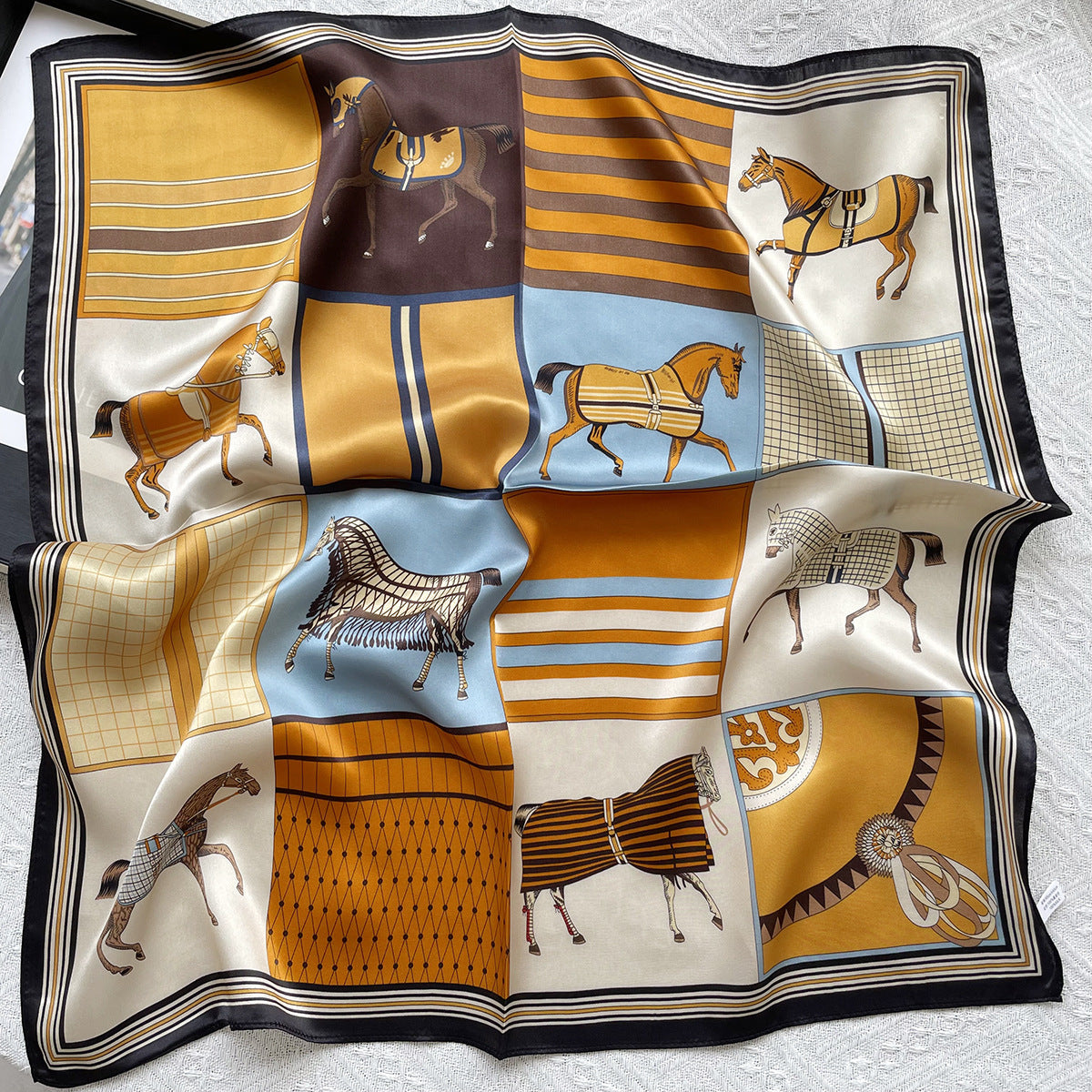 MH113 Silk Scarf Women Spring - Striped Mulberry Square UV Protection 1