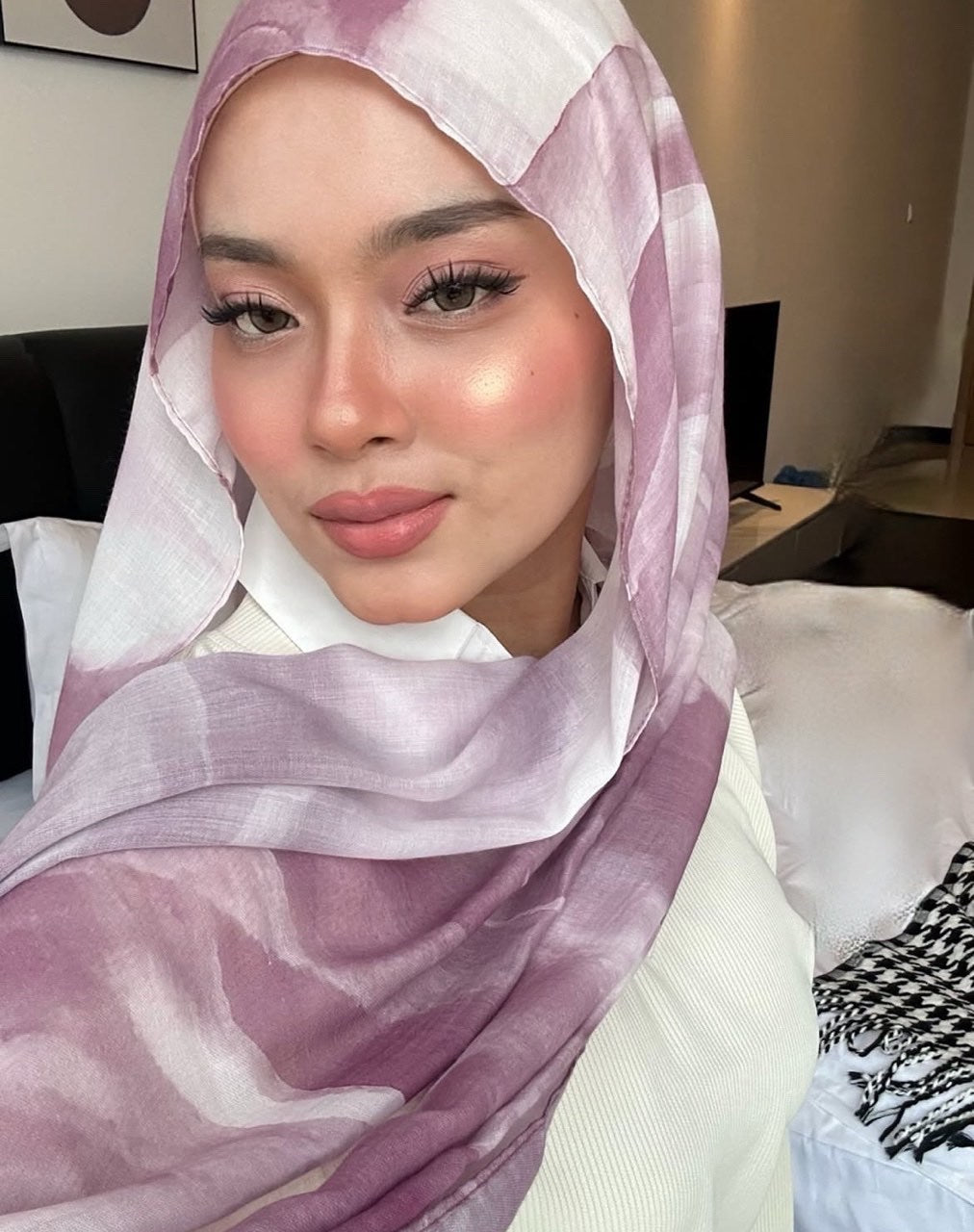 Women's Watercolor Print Hijab Scarf 80x180cm - Summer Beach Turban Headscarf with Sun Protection