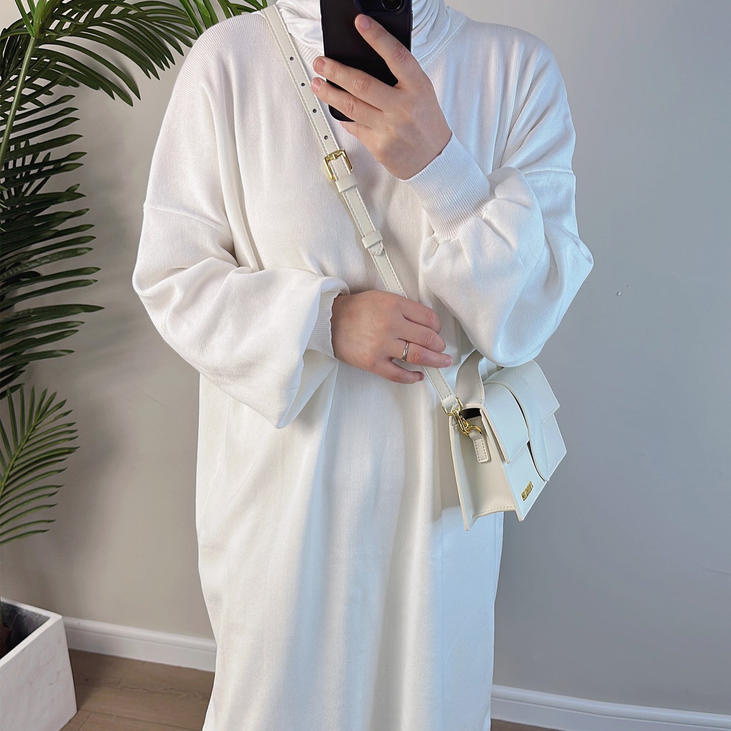 MH77 Thick Knit Sweater Dress + Wide-Leg Pants Set – Modest Two-Piece