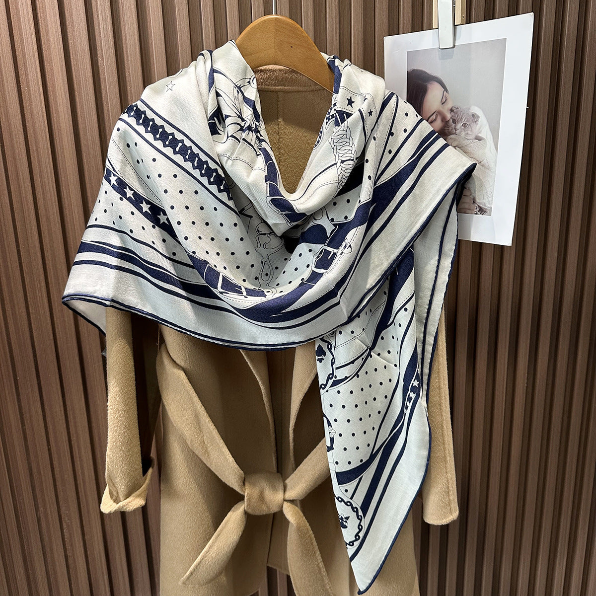 MH112 Silk Cashmere Scarf - Warm Wool Square Shawl Tropical Print