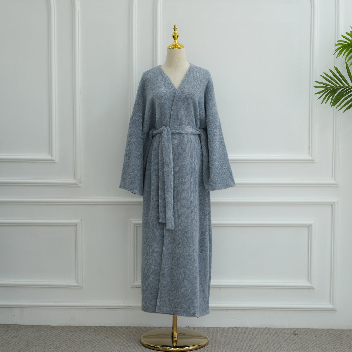 MH97 Velvet Open Abaya Cardigan with Belt – Long Sleeve Modest Outerwear