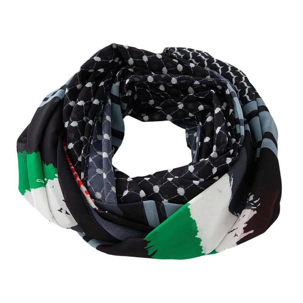 MH02 Palestinian Keffiyeh Scarf – Chiffon Print Hijab Shawl