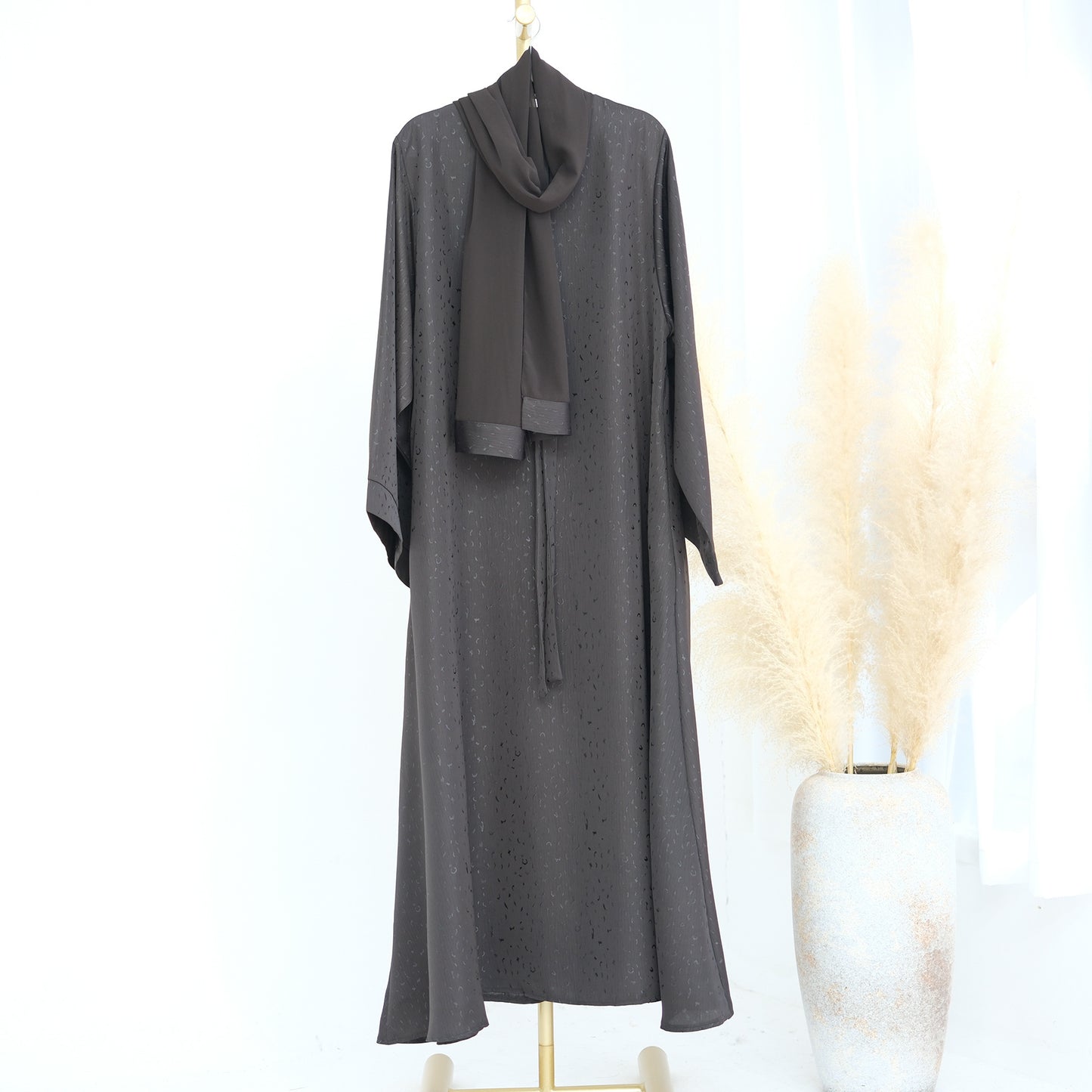 MH102 3D Jacquard Abaya – Elegant Belted Dress or Open Abaya