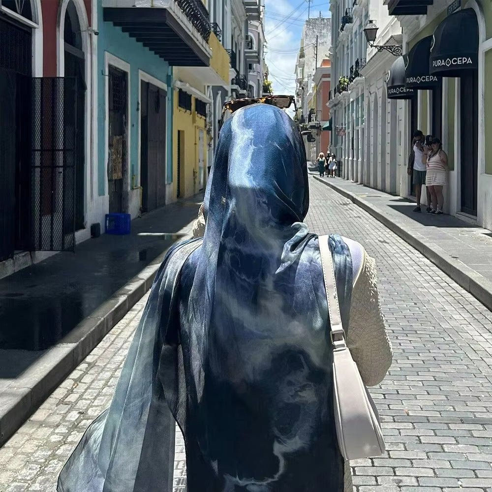 Women's Watercolor Print Hijab Scarf 80x180cm - Summer Beach Turban Headscarf with Sun Protection