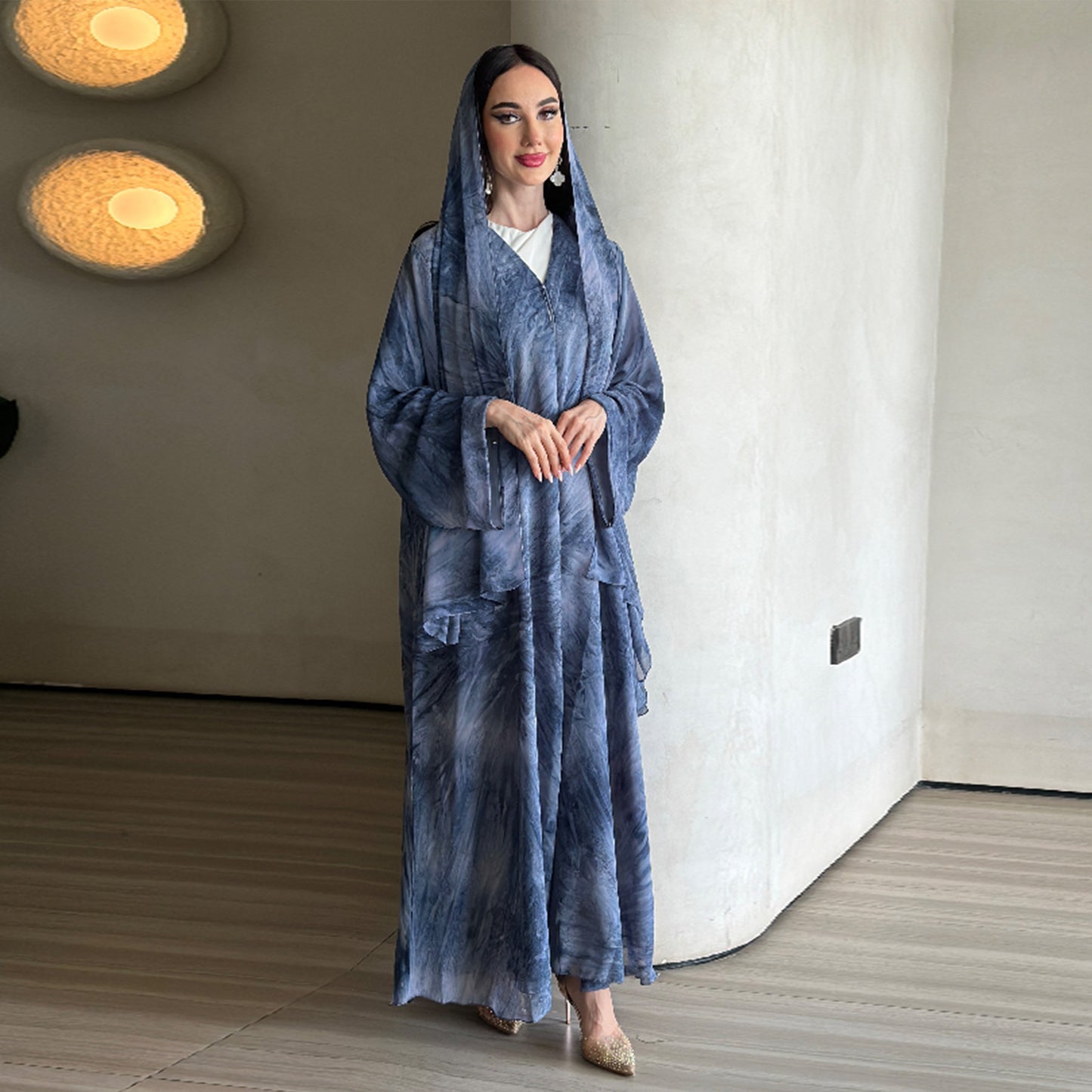 MH85 Printed Abaya Set – 2-Piece Open Abaya with Matching Hijab