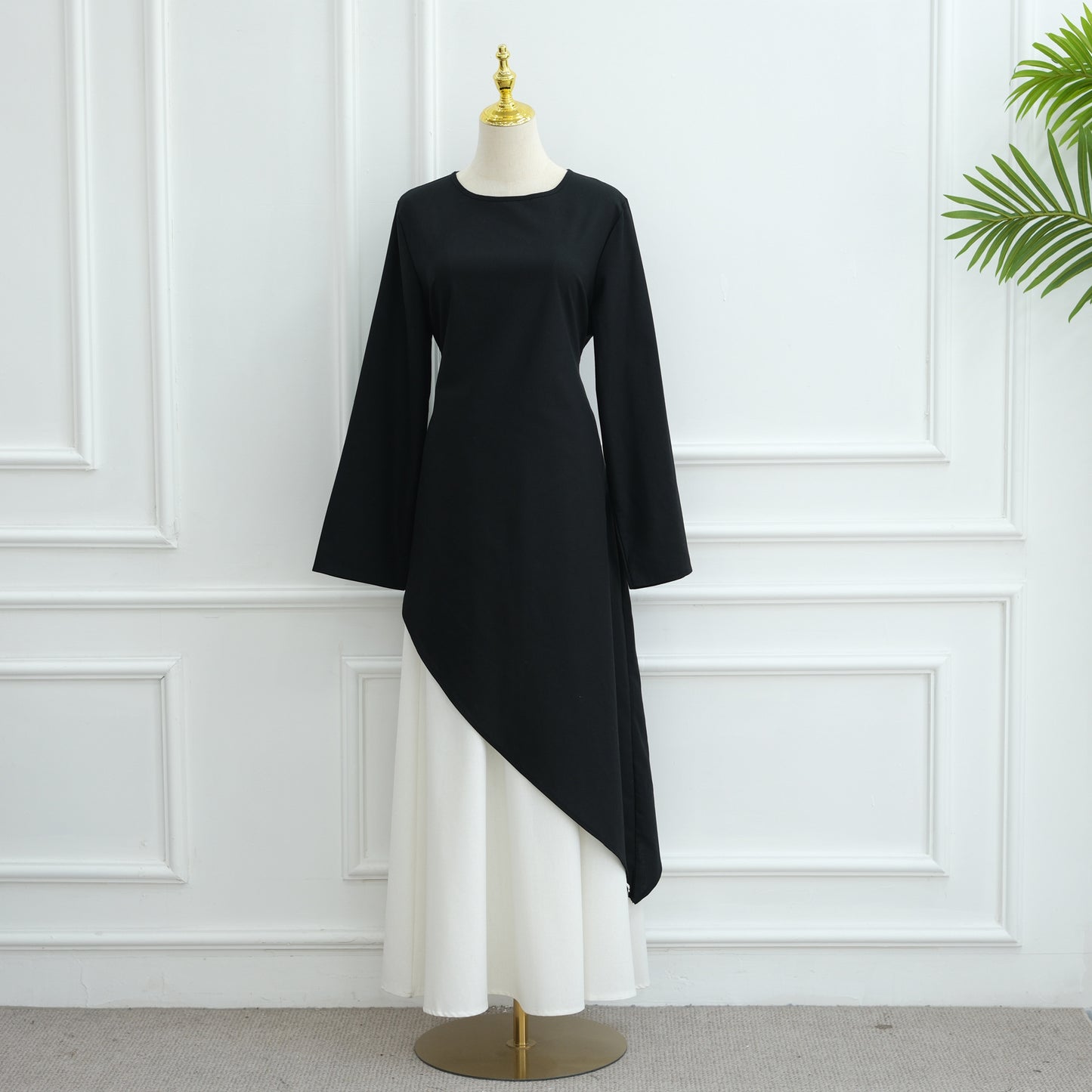 MH87 Modest Cotton-Linen Two-Piece Set – Asymmetric Drape Top & Maxi Skirt | Muslim Women Outfit for Eid & Daily Wear