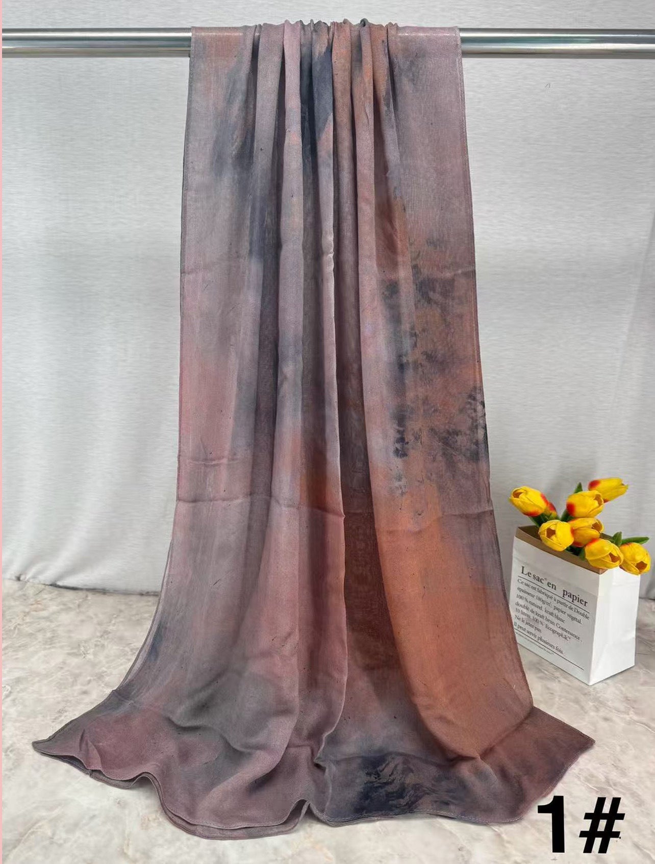 MH001 Muslim Hijab Scarf - Soft Modal Ink Print Headscarf for Women | Breathable Lightweight Shawl