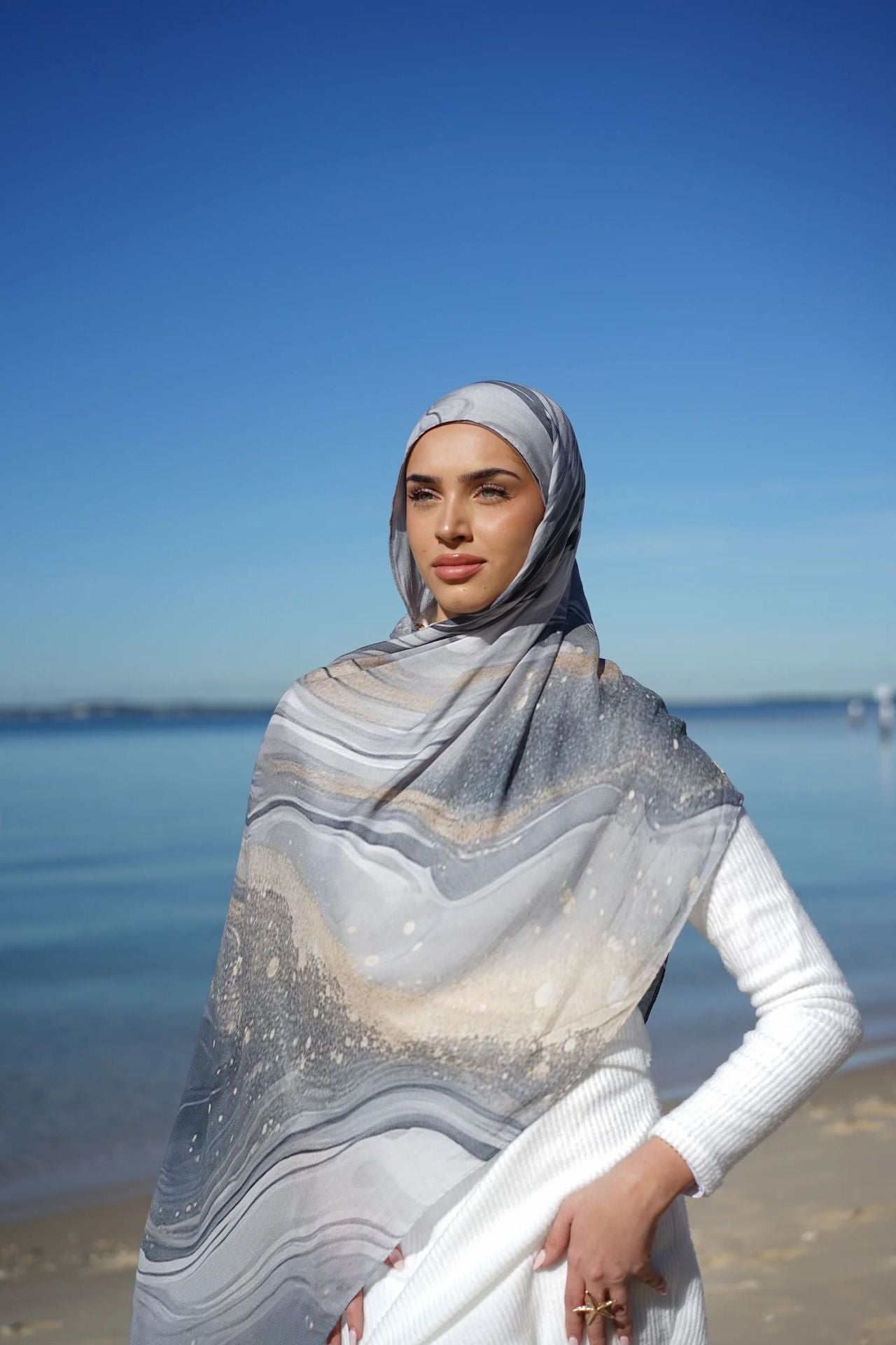 Women's Watercolor Print Hijab Scarf 80x180cm - Summer Beach Turban Headscarf with Sun Protection