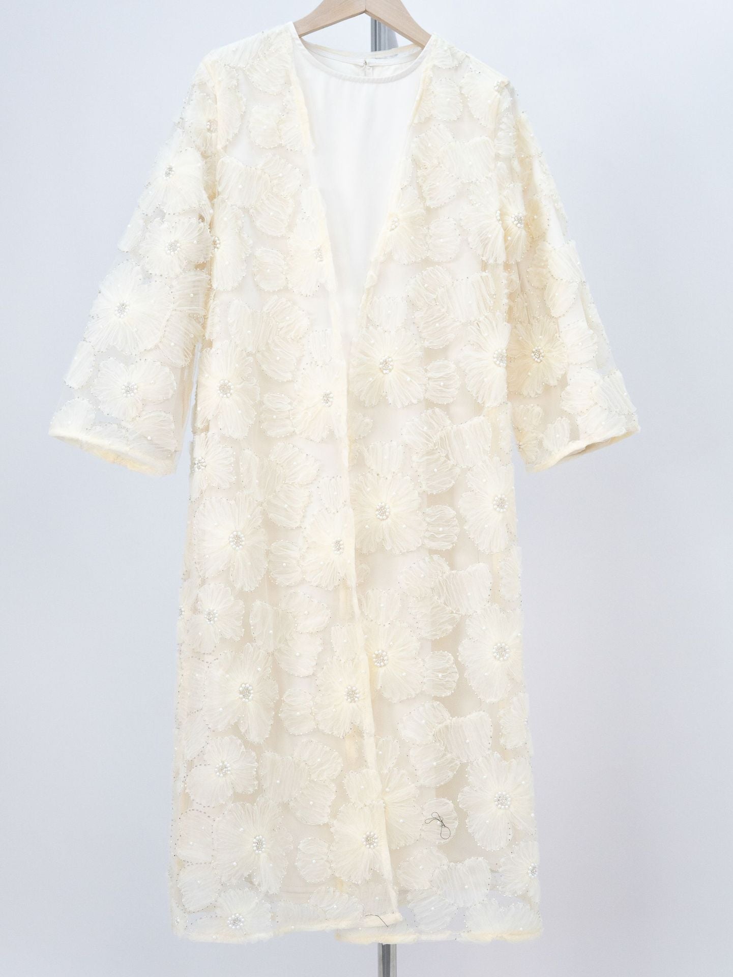 MH122 | Girls 2-Piece Mesh Flower Bead Jacket & Satin Dress Set | Ages 7–14
