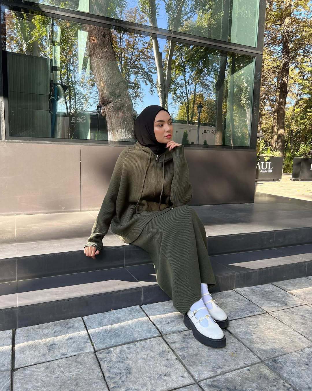 MH101 Modest Knit Hoodie & Skirt Set – Soft Ribbed Two-Piece Outfit