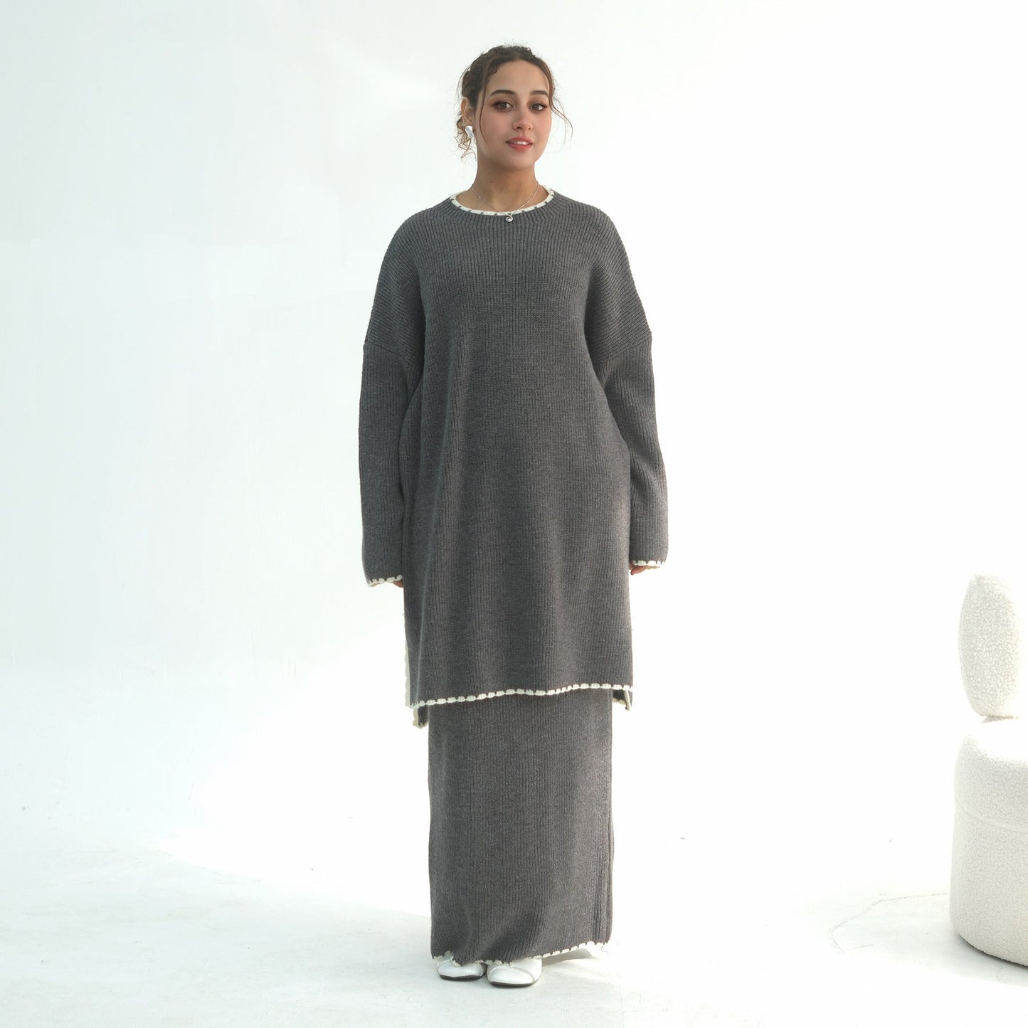 Thick Knit Winter 2-Piece Set | Warm Modest Fashion Skirt & Top | MH117