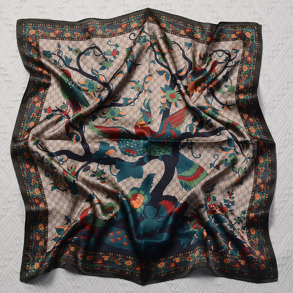 MH113 Silk Scarf Women Spring - Striped Mulberry Square UV Protection 1