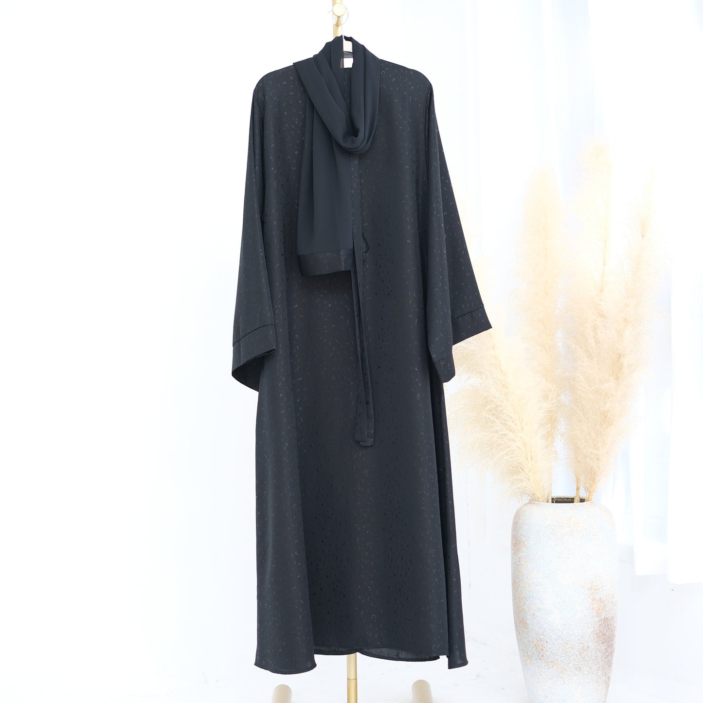 MH102 3D Jacquard Abaya – Elegant Belted Dress or Open Abaya