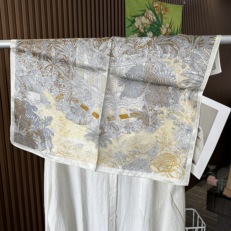 MH114 Silk Scarf Women Spring - Striped Mulberry Square UV Protection 2