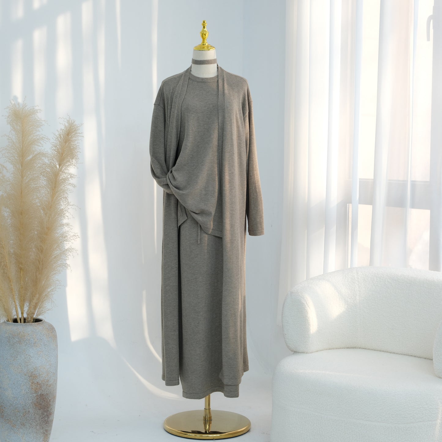 Knitted 3-Piece Set Skirt Top Cardigan | Modest Fashion Outfit | MH116