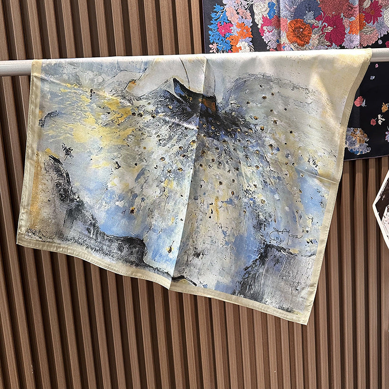 MH115 Silk Scarf Women Spring - Striped Mulberry Square UV Protection 3