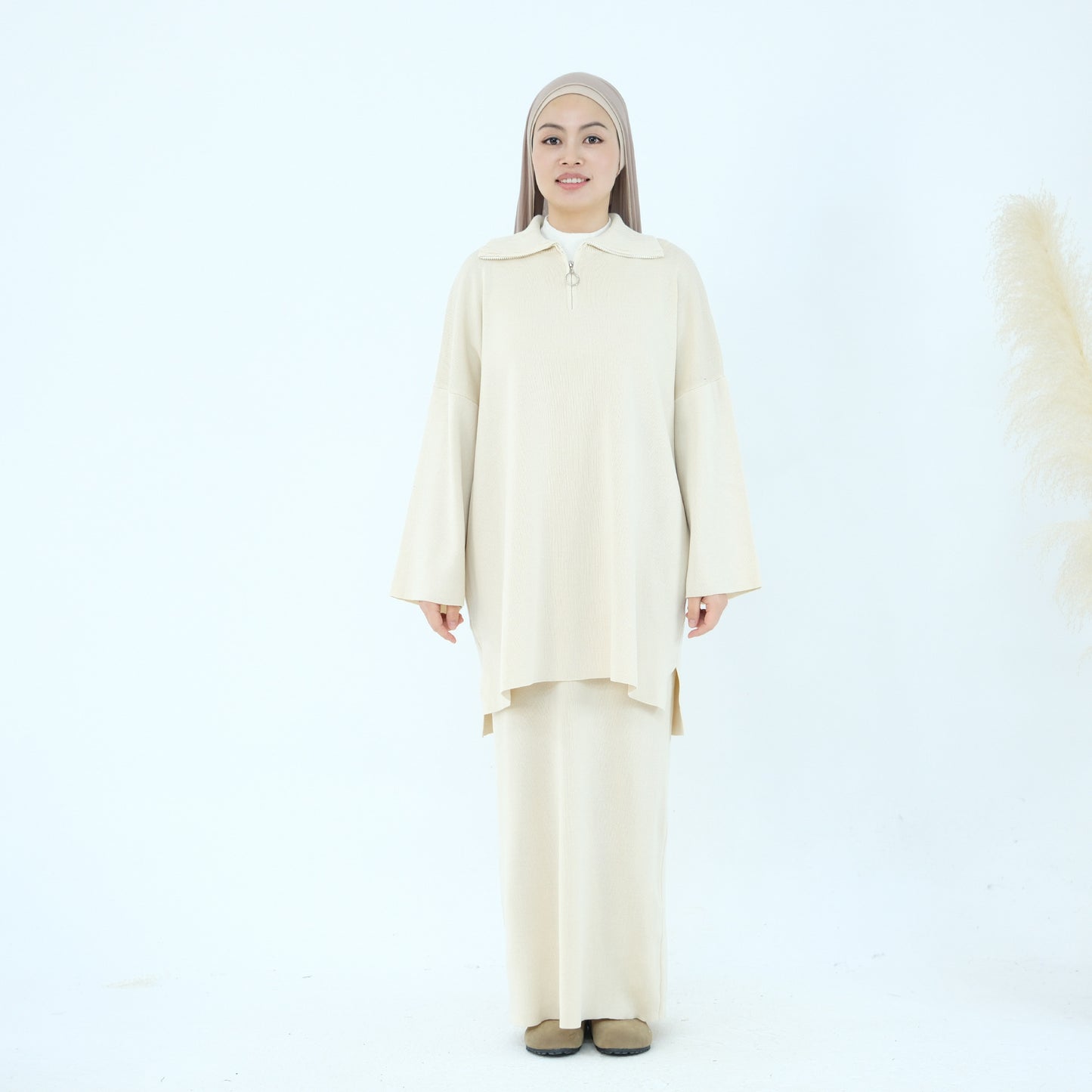 MH99 Thick Knit Two-Piece Set – Loose Sweater & Maxi Skirt for Winter