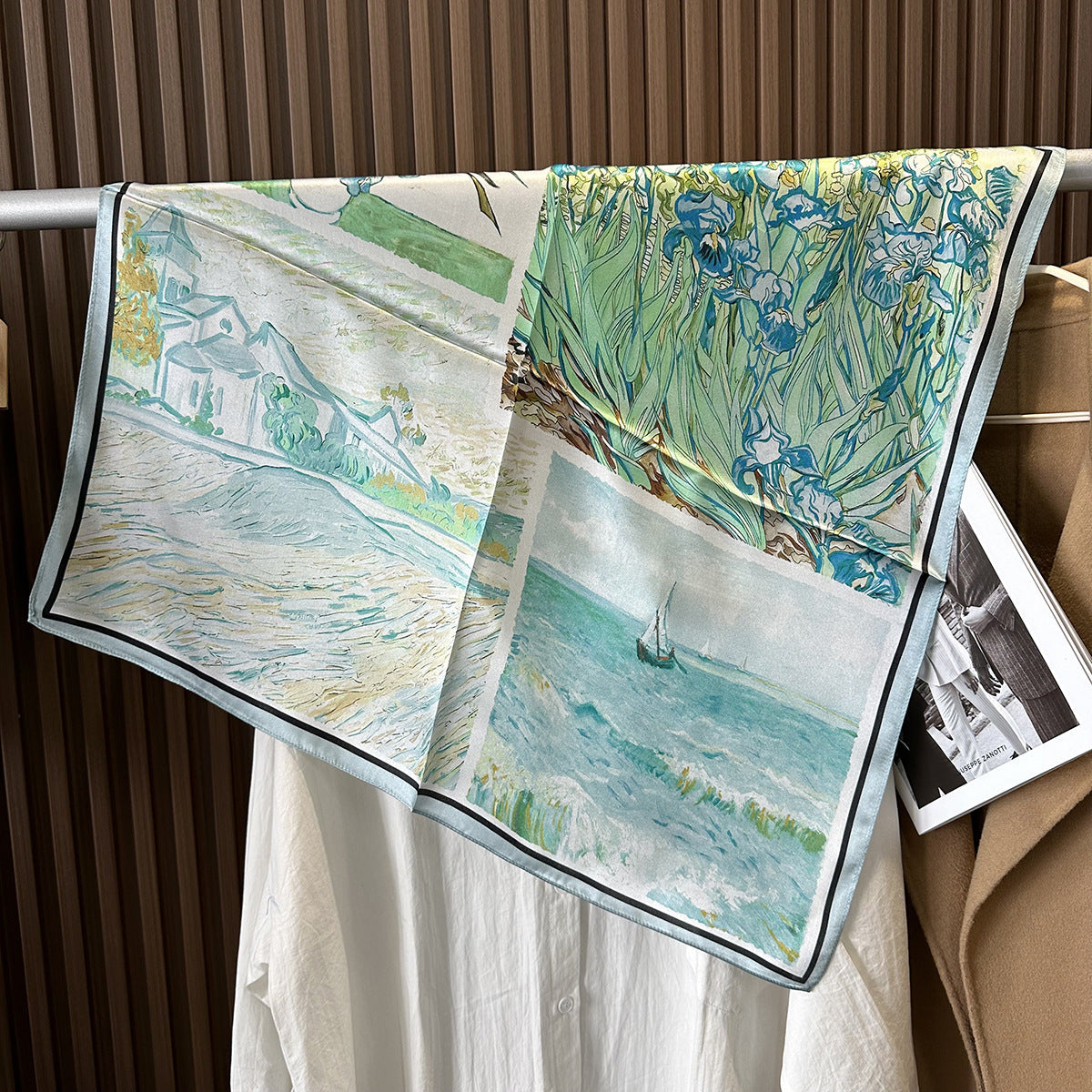 MH115 Silk Scarf Women Spring - Striped Mulberry Square UV Protection 3