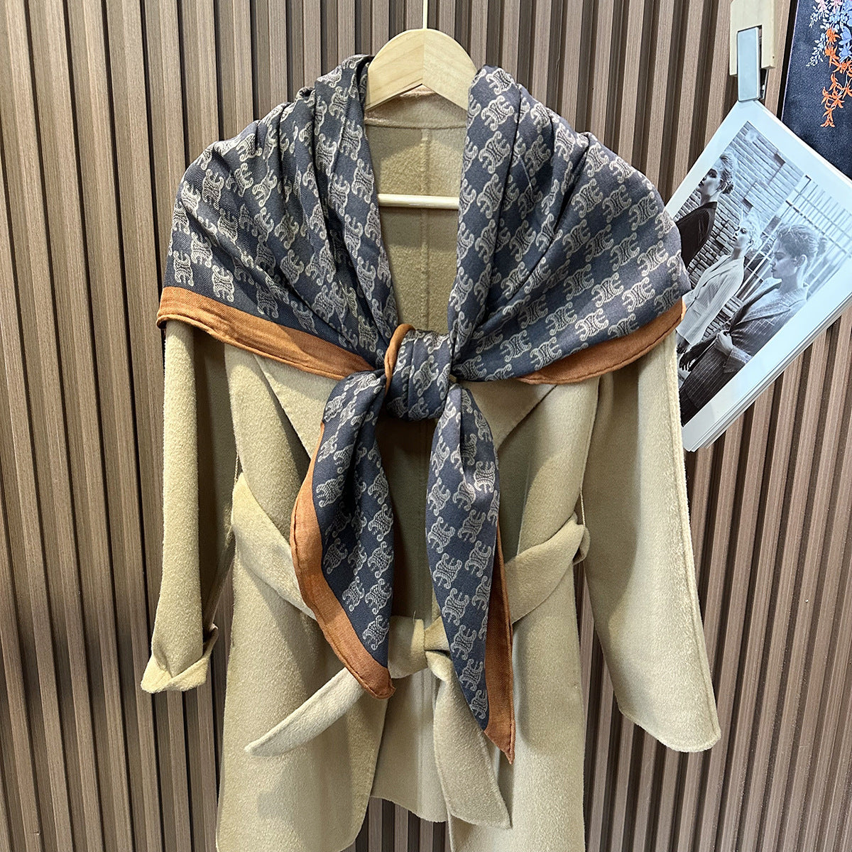 MH112 Silk Cashmere Scarf - Warm Wool Square Shawl Tropical Print