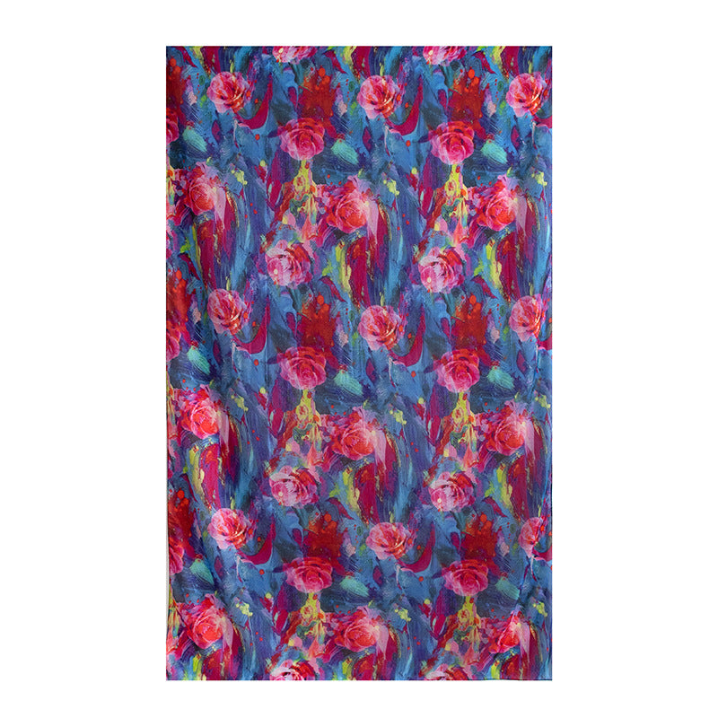 Deep Blue Rose Mulberry Silk Scarf - Luxury Print Shawl | Premium Gift