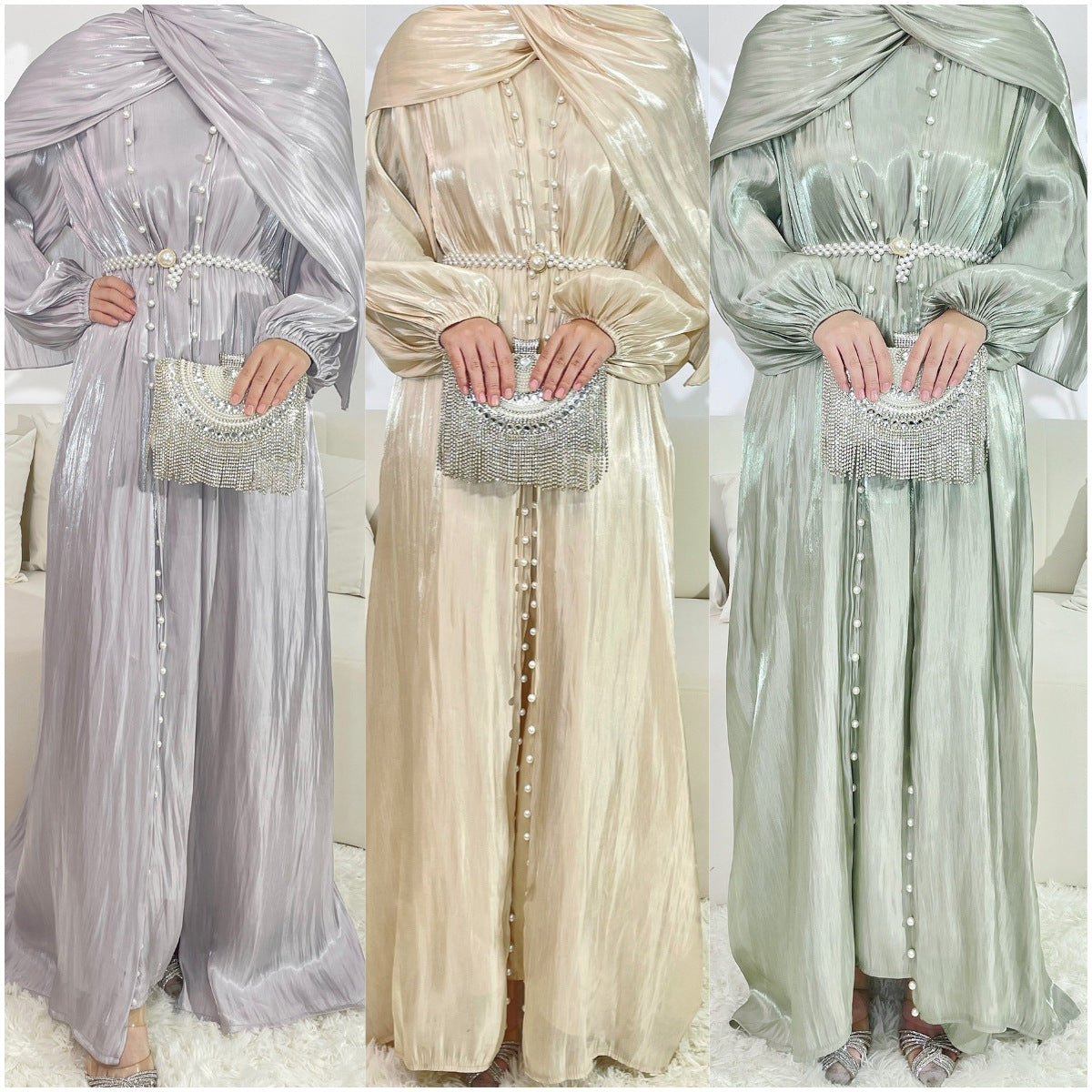 | Silk Chiffon Modest Set with Hijab, Inner & Outer Skirt + | front view | Maha The Label modest fashion outfit