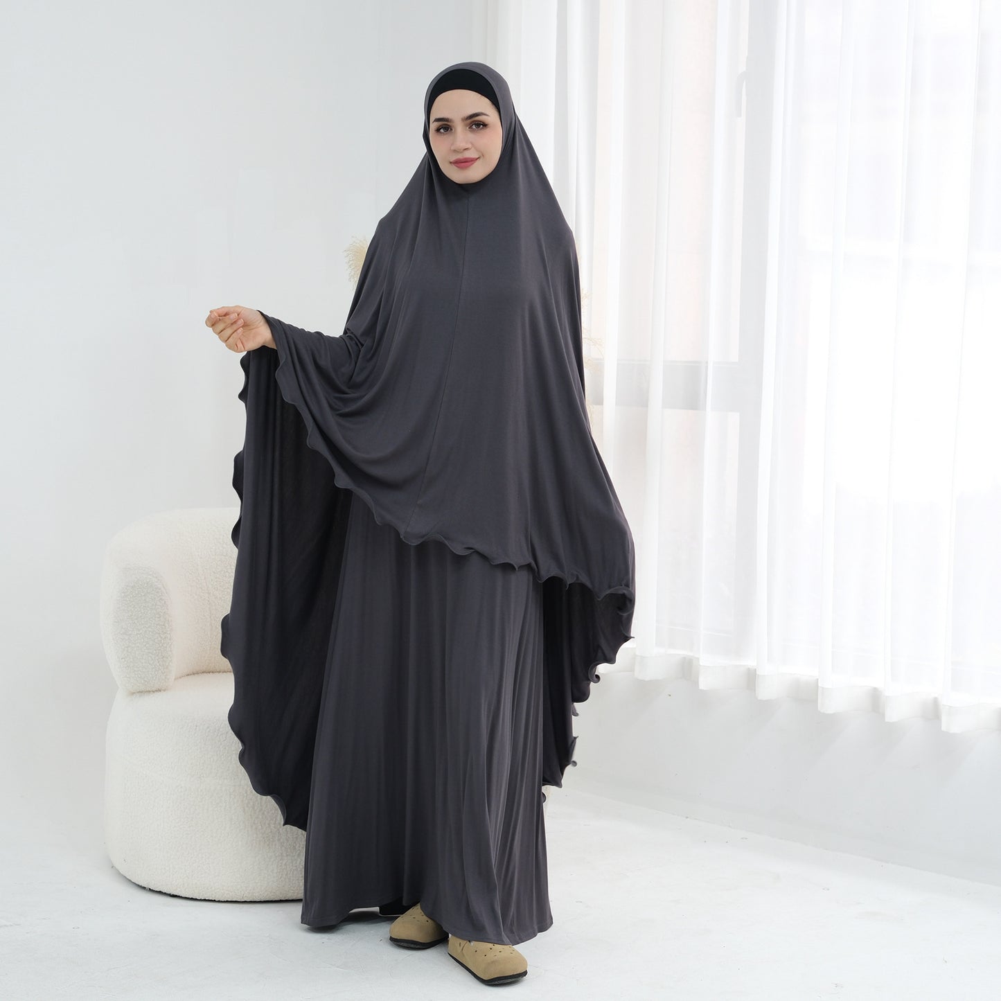 MH100 Modal Jersey Prayer Outfit Set – One-Piece Khimar & Long Dress