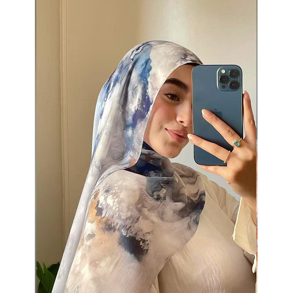 Women's Watercolor Print Hijab Scarf 80x180cm - Summer Beach Turban Headscarf with Sun Protection