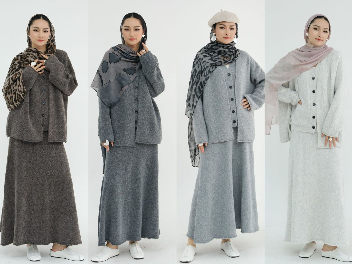 MH72 Winter Knit 3-Piece Abaya Set for Muslim Women – Modest Hijabi Co-ord (Cardigan + Vest + Skirt)