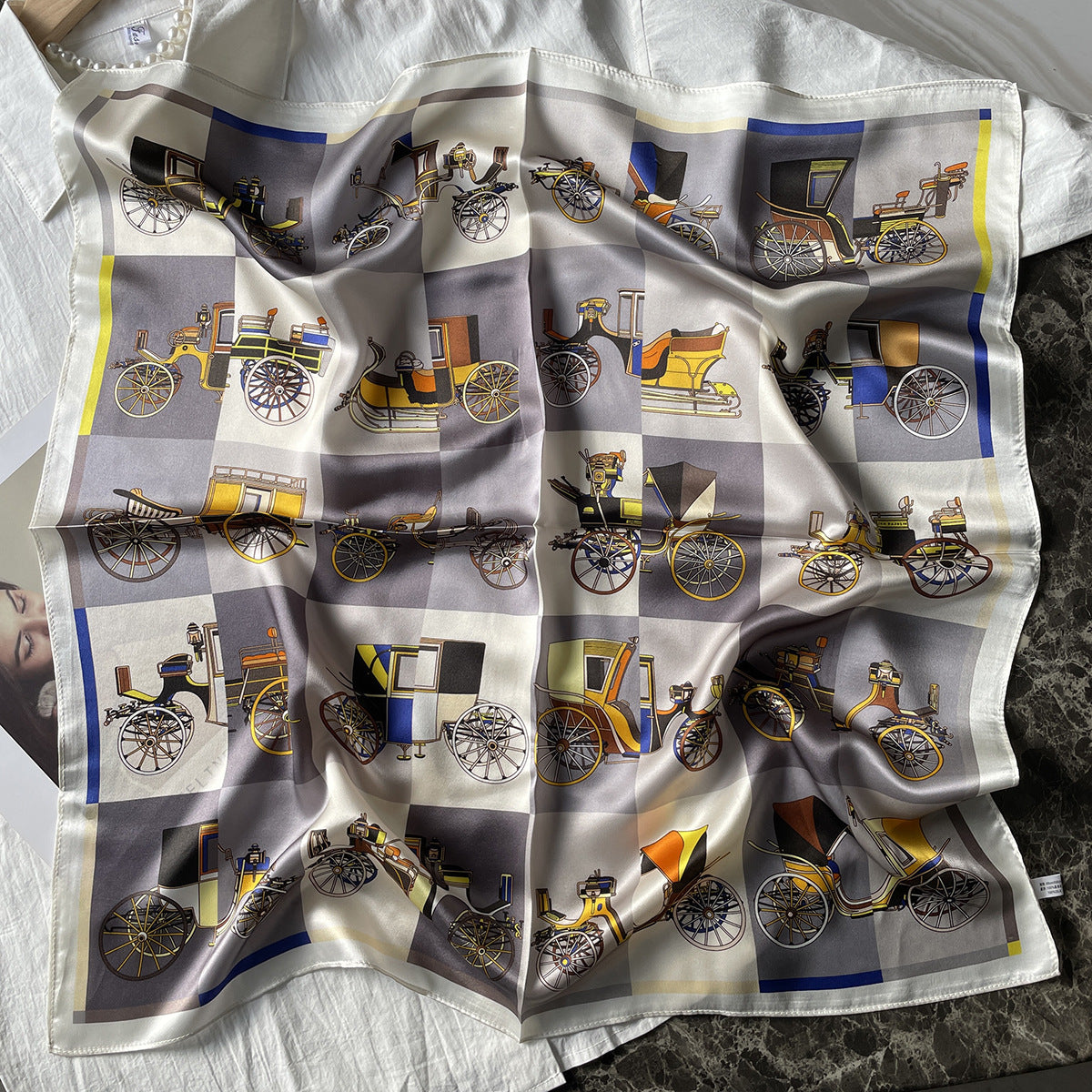 MH113 Silk Scarf Women Spring - Striped Mulberry Square UV Protection 1