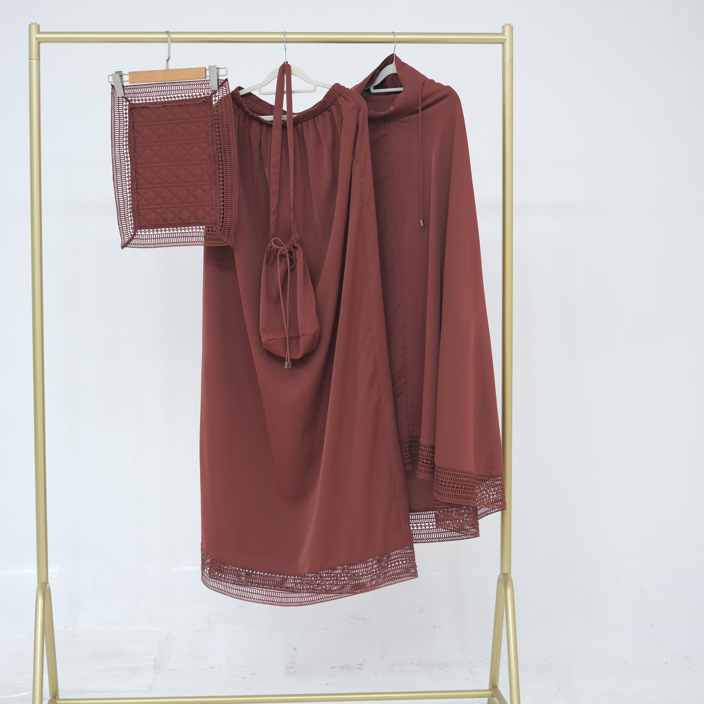 MH91 Khimar Prayer Set – 4-Piece Modest Outfit with Lace Trim & Drawstring Bag