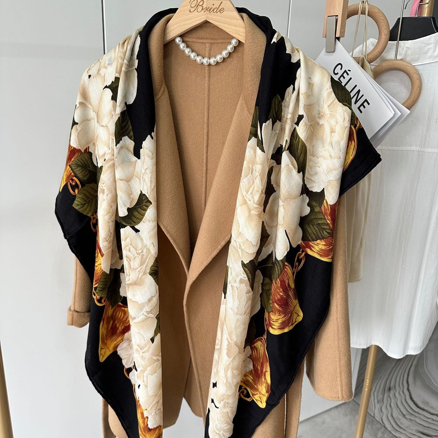 MH112 Silk Cashmere Scarf - Warm Wool Square Shawl Tropical Print