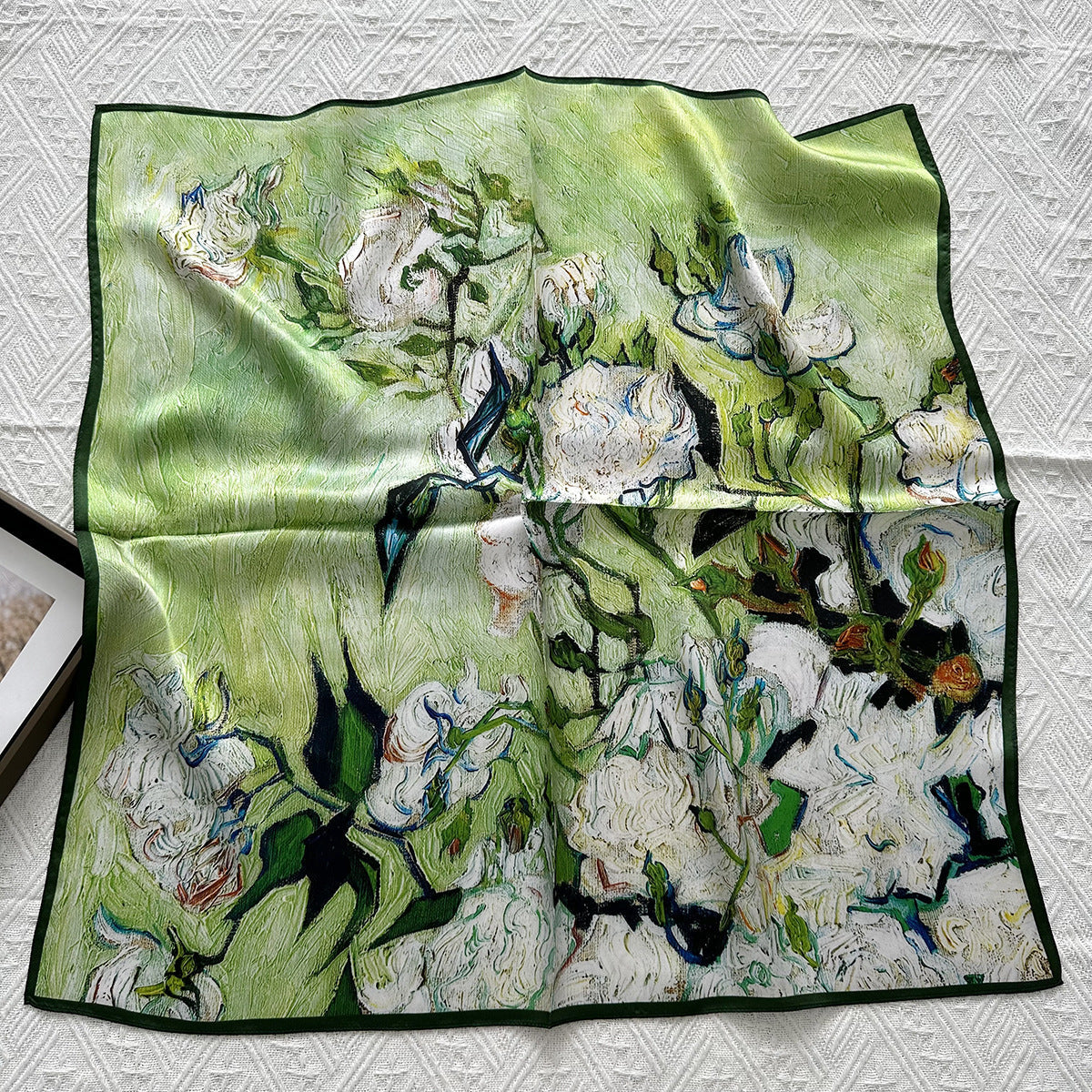 MH114 Silk Scarf Women Spring - Striped Mulberry Square UV Protection 2