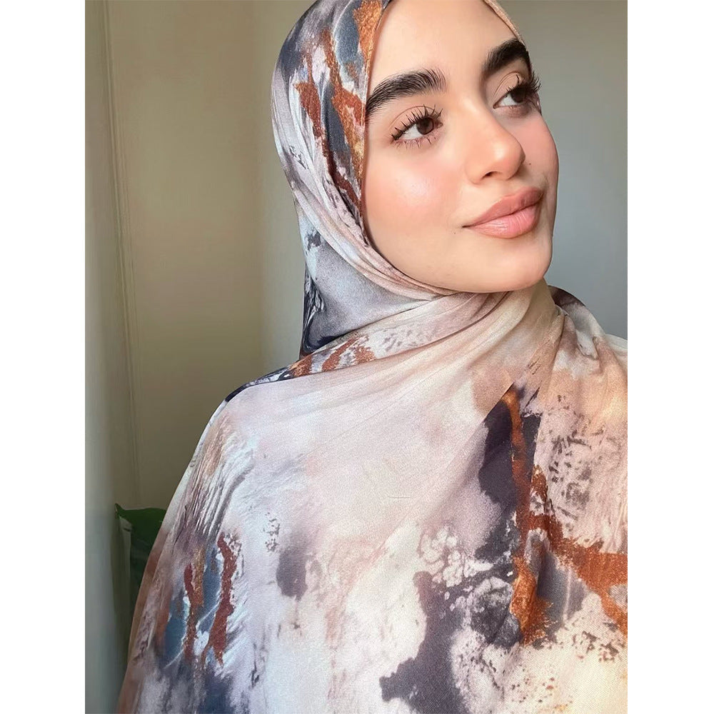 Women's Watercolor Print Hijab Scarf 80x180cm - Summer Beach Turban Headscarf with Sun Protection