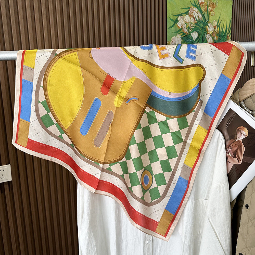 MH115 Silk Scarf Women Spring - Striped Mulberry Square UV Protection 3