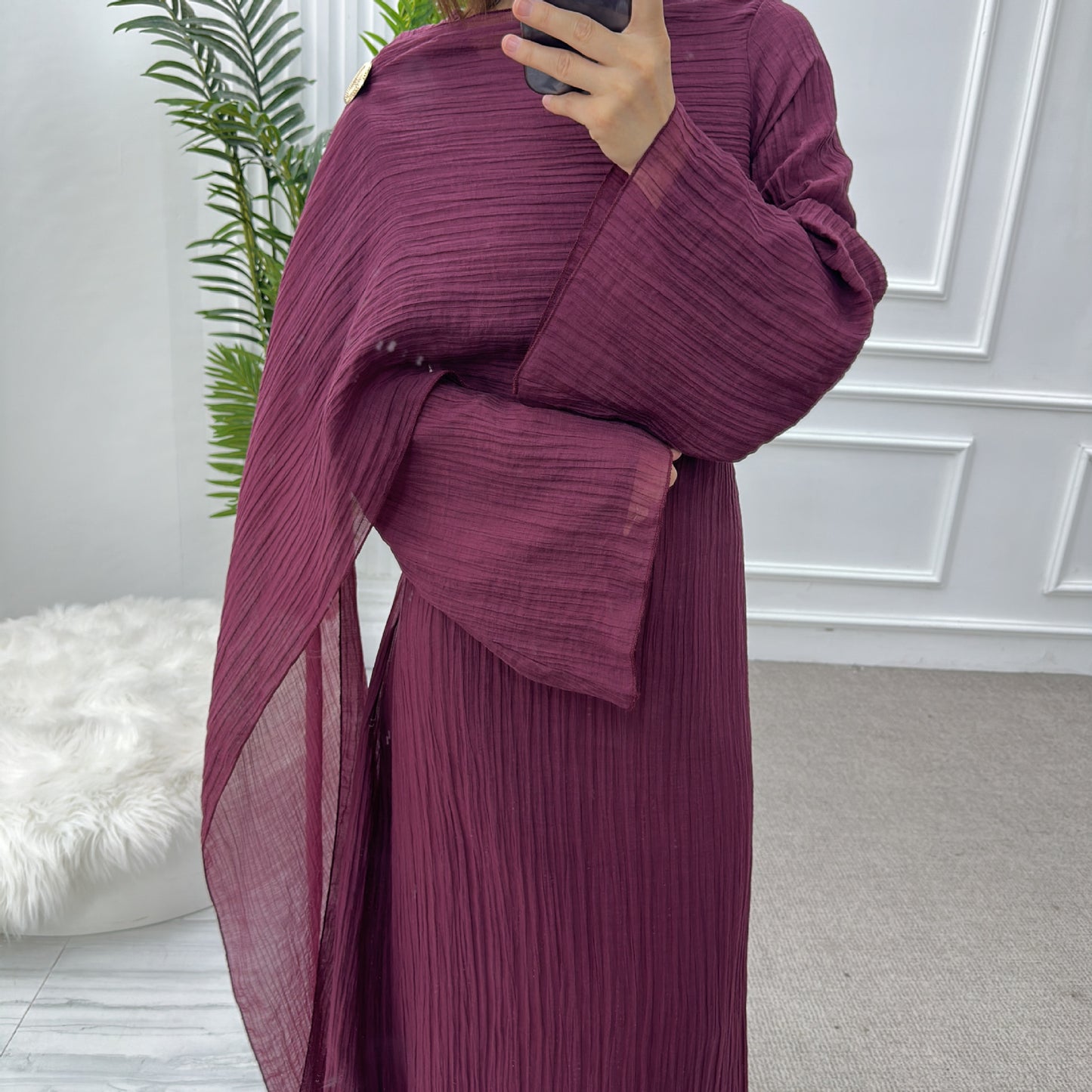 MH86 Double-Layer Abaya Dress – Solid Color, Tencel-Feel Stretch Knit Modest Maxi