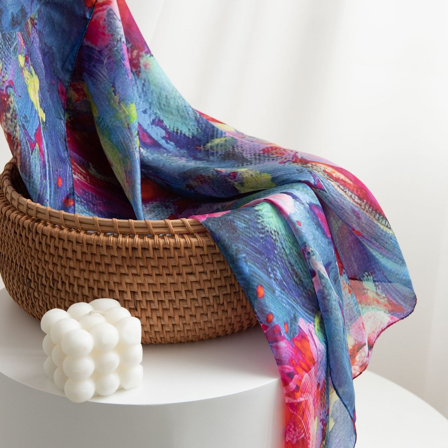 Deep Blue Rose Mulberry Silk Scarf - Luxury Print Shawl | Premium Gift