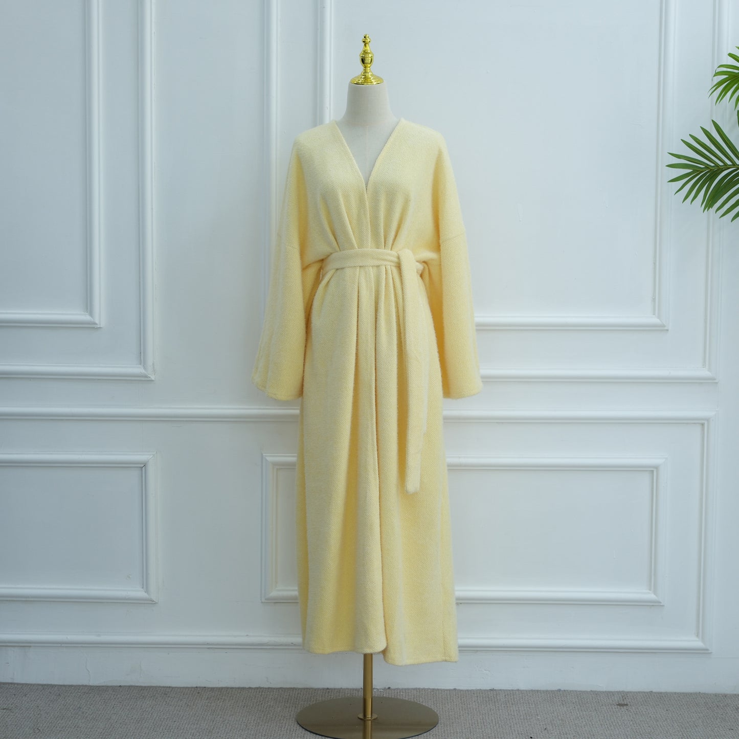 MH97 Velvet Open Abaya Cardigan with Belt – Long Sleeve Modest Outerwear