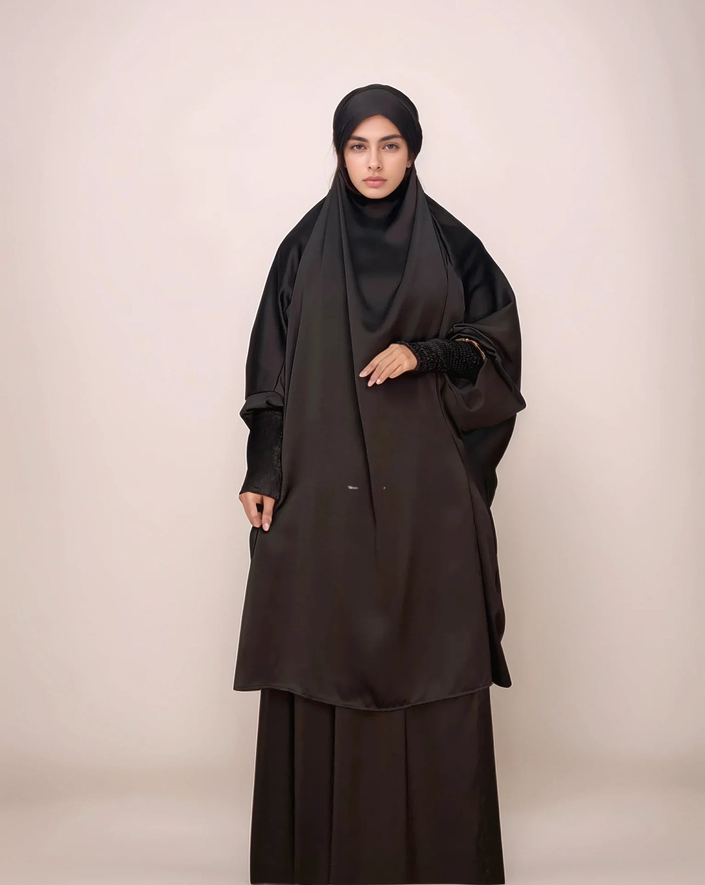 Plus Size 2-Piece Hijab Abaya Set | Modest Muslim Prayer Dress for Women