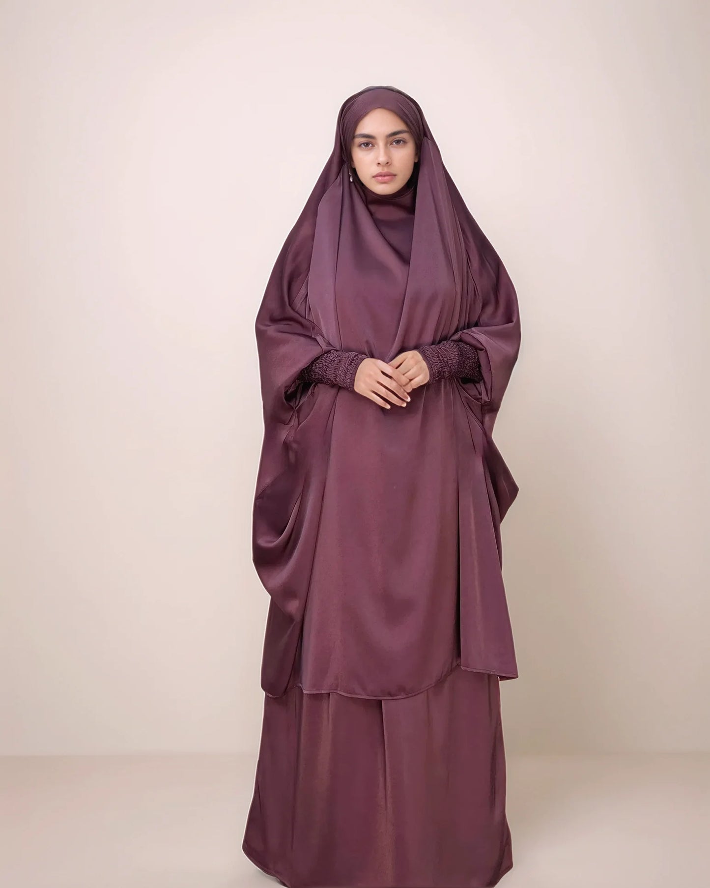 Plus Size 2-Piece Hijab Abaya Set | Modest Muslim Prayer Dress for Women