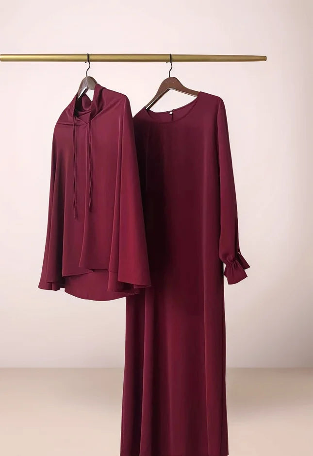 Two-Piece Abaya Set with Oversized Scarf | Modest Muslim Wear