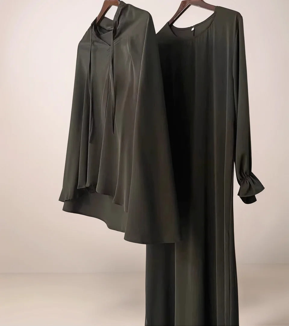 Two-Piece Abaya Set with Oversized Scarf | Modest Muslim Wear