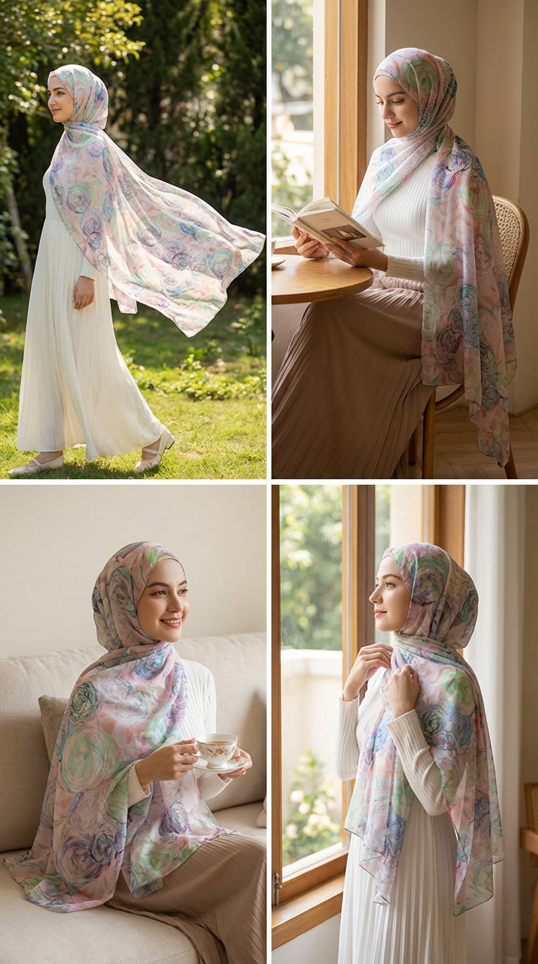 Diamond Pink Rose Mulberry Silk Scarf - Luxury Print Shawl | Premium Gift