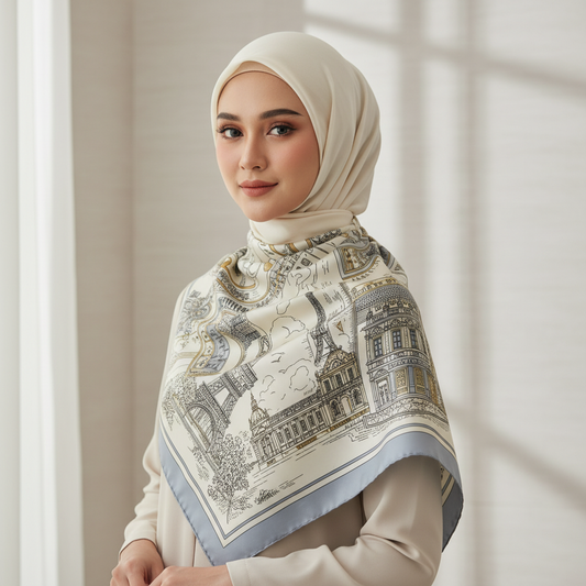 MH113 Silk Scarf Women Spring - Striped Mulberry Square UV Protection 1