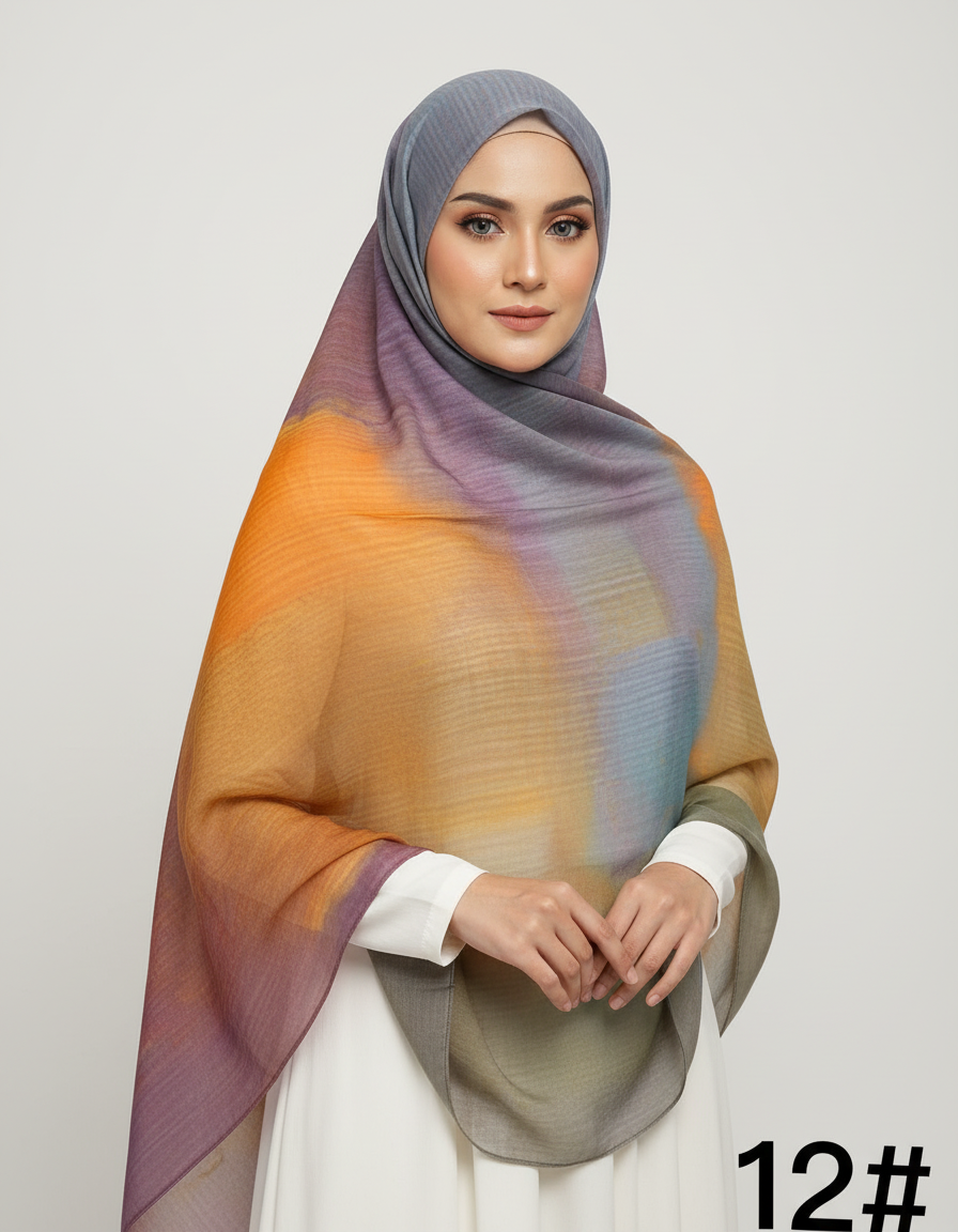 MH005 Lightweight Modal Hijab - Watercolor Print Scarf for Women