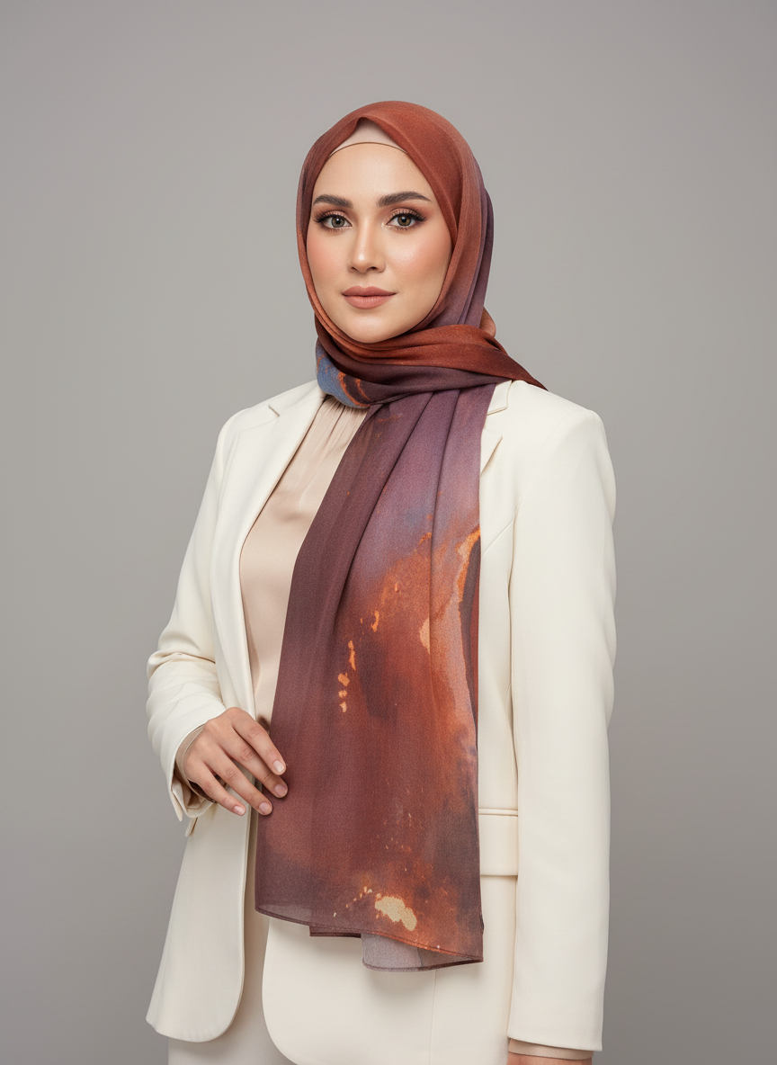 MH005 Lightweight Modal Hijab - Watercolor Print Scarf for Women