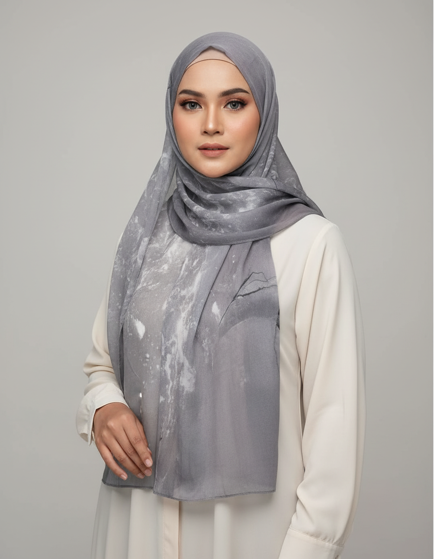 MH005 Lightweight Modal Hijab - Watercolor Print Scarf for Women