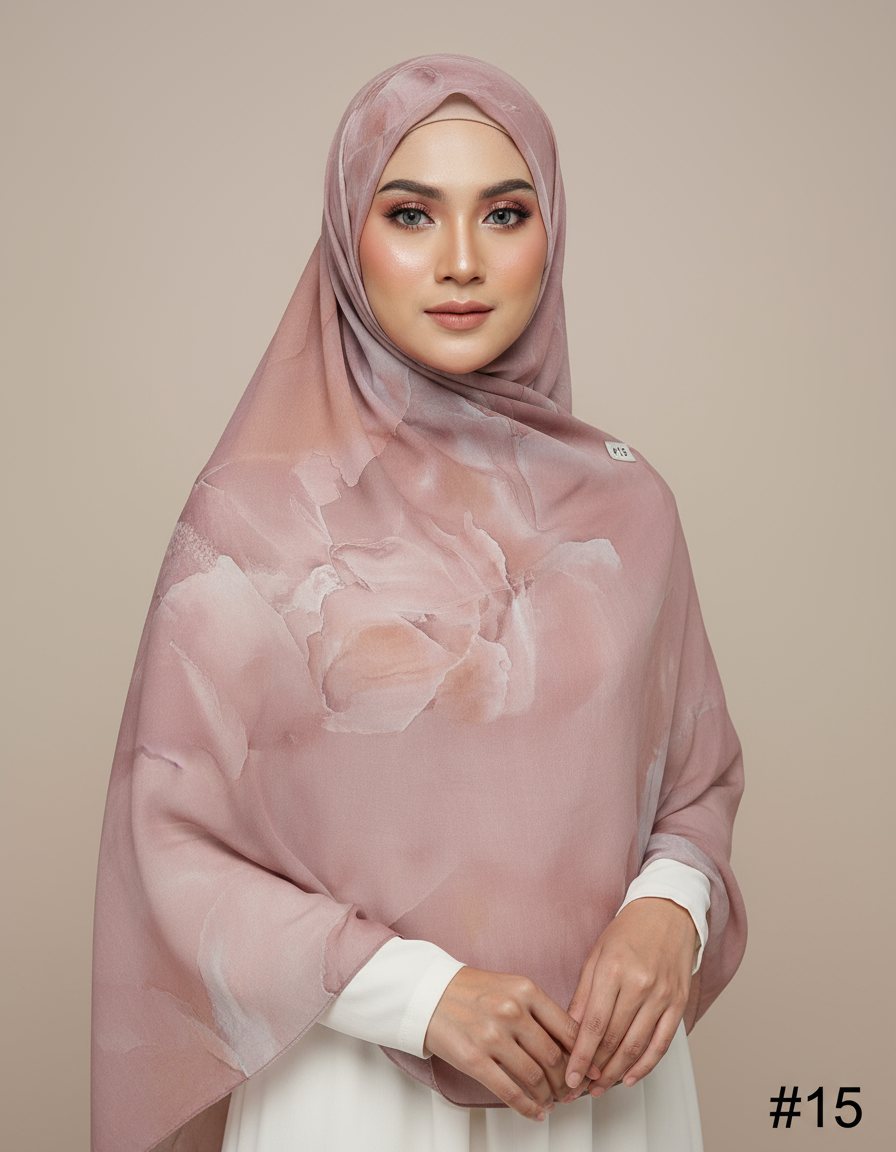 MH005 Lightweight Modal Hijab - Watercolor Print Scarf for Women