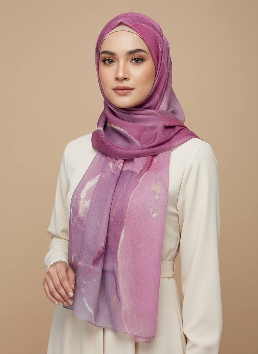 MH006 Premium Modal Hijab Scarf - Elegant Ink Print Shawl Women