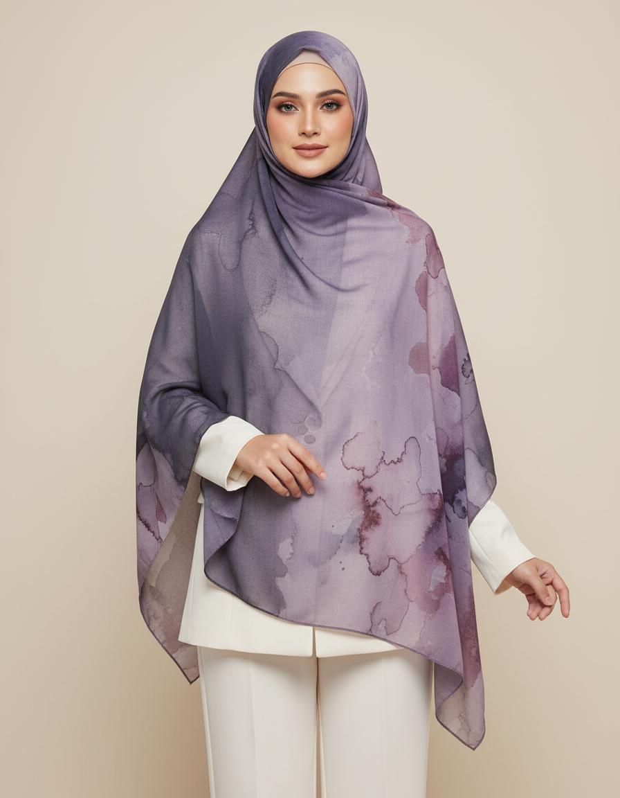 MH007 Floral Modal Hijab - Artistic Print Headscarf for Muslim Women